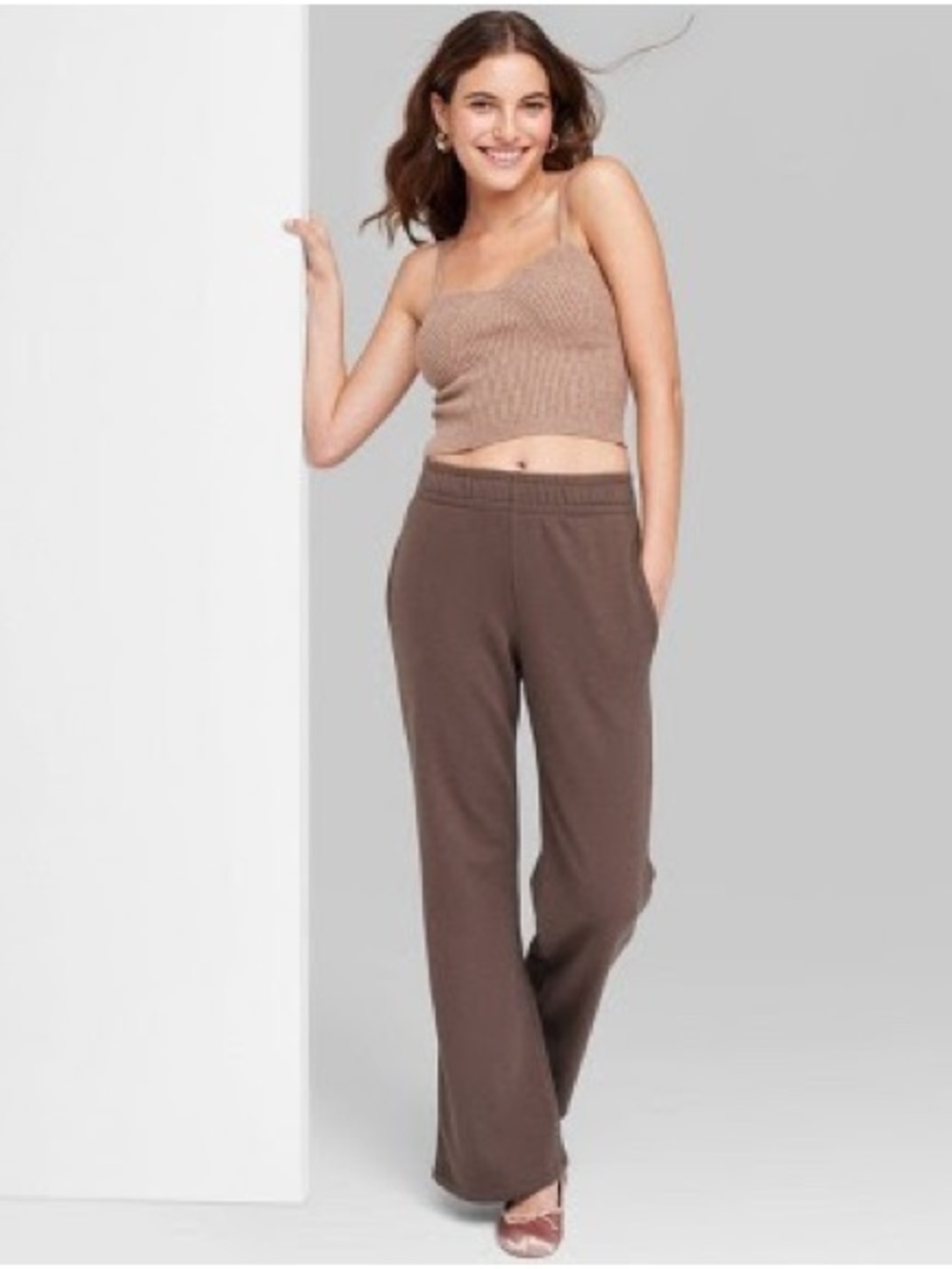 Wild Fable High Rise Wide Leg French Terry Sweatpants Dark Brown XXS